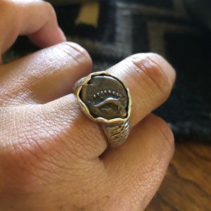 Sterling silver ring with bronze coin